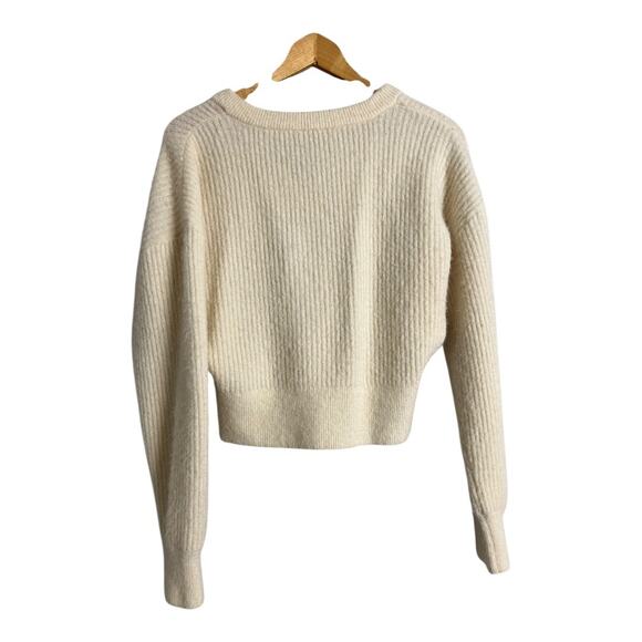 Paris Atelier & Other Stories Fuzzy Aplaca & Wool Blend Sweater Cream V-neck M - Picture 4 of 6